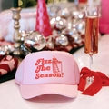 Pink Fizz Season trucker hat with adjustable rope and breathable mesh in festive setting - All Pink