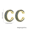 Orecchini a clip a U placcati in oro con zirconi blu, altezza 1,49 cm per donna - Stile 5 (Zircone Blu Notte)
