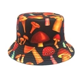 Black bucket hat featuring vibrant colorful mushroom patterns and a foldable casual design - M (56-58cm) / Black Colorful Mushroom Print Style (49#)