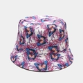 Close-up of artistic blue butterfly and red leaf print on canvas bucket hat fabric - M(56-58cm) / Blue Butterfly Purple Leaves (Style 4)