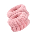 Absorbent pink flannel wrist washbands for face washing to prevent water dripping - Pink (3 Elastics / Pair)