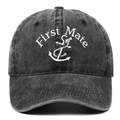 Gorra de béisbol vintage de algodón gris oscuro lavado con bordado First Mate y ancla - Negro