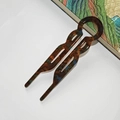 U-shaped acetate hair fork with vintage amber and teal marble texture finish - Amber Brown