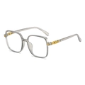 Transparent grey square large frame glasses with elegant gold metal hinge detail - Transparent Grey