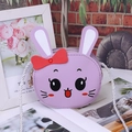 Cute purple bunny crossbody bag with a red bow and silver rope strap for kids - Purple