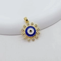Detail of gold evil eye pendant with blue and white enamel and inlaid small diamonds - Style 8-Blue White Enamel Eye