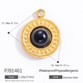 Golden stainless steel sunflower pendant with black natural stone and 12.9mm diameter - Black Gemstone Dotted Relief Style (PJ91461)