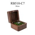 Square walnut wood ring box with natural moss interior for engagement and travel - Moss-Solid Lid