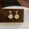 Elegant gold camellia flower earrings with butterfly accent and sparkling zircon crystals - A17 Gold Camellia Butterfly Stud Earrings