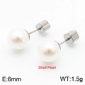 Boucles d'oreilles minimalistes de 6mm en perles de nacre et acier inoxydable - Perle de Coquillage Argentée Poussette (KE110723-Z)