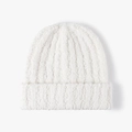 Winter thick warm knit beanie in white finish with textured vertical stripe design - One Size / White