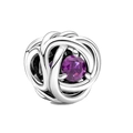 Silver-plated birthstone bead with purple gem and intricate knotted design on white background - February Purple