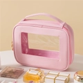 Borsa da trucco rosa portatile con finestra trasparente e manico superiore fisso - Rosa