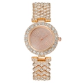 Luxurious rose gold women's watch with full diamond-encrusted dial and spiral rhinestone patterns - Rose Gold