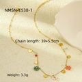 Detail view of gold flower necklace with heart pendant and colorful beads, length 39+5.5cm - Gold Heart Flower (NMSN-E538-1)