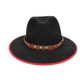 Black felt cowboy hat with red trim and leather band featuring metal studs - M (56-58cm) / Black (87 Series V-shape Rivet Decor)