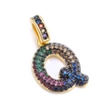 Golden letter Q pendant charm with colorful pavé cubic zirconia inlay for DIY jewelry - Letter: Q