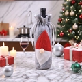 Gnome wine bottle cover with grey felt and red knit fabric for festive Christmas decor - Grey Cover Red Hat Gnome