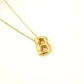 Bubble letter B pendant necklace in 18k gold plated stainless steel with polished finish - Letter B(S-P062-B)