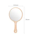 Round wooden handheld makeup mirror with natural beech wood frame and hanging hole - Round/Medium