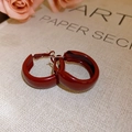 Detail showing high-shine dark red hoop earrings with retro aesthetic on a beige card - Thick Hoop Style (16#) / Dark Red