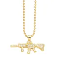 Hip hop punk style golden rifle pendant necklace fully iced out with sparkling crystals - M4 Rifle