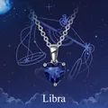S925 sterling silver necklace with Libra blue heart-shaped birthstone pendant - September: Sapphire / Libra