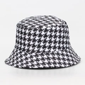 Close-up of classic black and white houndstooth pattern on a stylish bucket hat fabric - M (56-58cm) / Black and White Houndstooth (#24)
