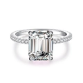 Elegant 925 sterling silver ring with emerald-cut high carbon diamond and pavé band - White Zircon