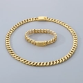 Conjunto de collar y pulsera de cadena cubana de 12 mm en acero inoxidable chapado en oro - Conjunto Dorado