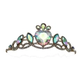 Golden princess tiara featuring iridescent heart crystal and sparkling rhinestones - AB Color