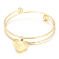 Fashionable double-layer gold stainless steel wire bracelet with a heart pendant - Gold Geometric Faceted Heart Style (KB168041-Z)