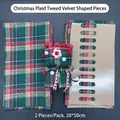 Christmas plaid fabric wrapping paper with red green check pattern and merry christmas ribbon - British Green Integrated Style 2pcs/pack / 28*50cm