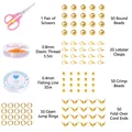 DIY jewelry making kit set with glass beads, lobster clasps, pink scissors and elastic cords - Accessory Kit + Scissors / Gold