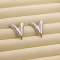 Silver V-shape titanium steel stud earrings with hammered texture on velvet tray - R185 Wrinkled Heart / Steel