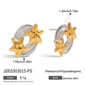 Hypoallergenic two-tone stainless steel star earrings with gold and silver finish - Bi-color Intertwined C-Shape Star Earrings (JDE0303015-PS)