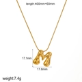 Detailed view showing dimensions of 18k gold plated letter M pendant and chain necklace - Letter M