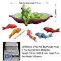 Garden frog couple in pea boat resin sculpture with five colorful koi fish miniatures - Pea Boat Frog Couple + 5 Colorful Koi Fish