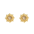 Elegante 18K vergoldete Sonnenblumen-Ohrstecker mit Katzenaugenstein für Damen - Naturstein Sonnen-Ohrstecker - Weißes Katzenauge