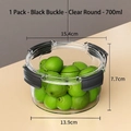 Boîte alimentaire ronde transparente de 700ml avec 4 clips noirs de fermeture - Rond/Grand/700ml / Noir