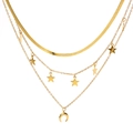 Three-layer gold layered necklace with stars, moon pendants and chic snake chain - Gold
