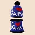Winter knit set for kids featuring PAPA jacquard beanie with pompom and matching neck warmer - PAPA Style / Blue