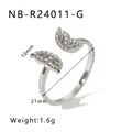 Anello aperto a farfalla in argento con pietre di zircone e larghezza ala di 10 mm - Stile Aperto a Farfalla Argentata (NB-R24011-S)