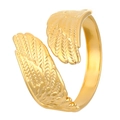 Polished gold angel wing stainless steel open ring with detailed feather texture - Angel Wings Style (X824)