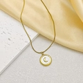 Titanium steel snake chain necklace featuring a white shell moon pendant in gold - Gold