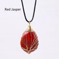 Handmade gold wire-wrapped teardrop red jasper stone pendant on black cord necklace - Gold Wire Wrapped Red Jasper Pendant