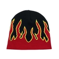 Gorro de punto estilo hip-hop con base negra y vibrante patrón de llama roja - Talla única / Rojo