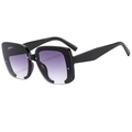 Fashionable square half-frame sunglasses with purple gradient lenses and silver studs - Black Frame Double Gray Lens