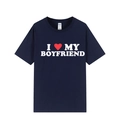 Dunkelblaues Baumwoll-T-Shirt mit 'I ❤️ MY BOYFRIEND' Print und klassischem Rundhalsausschnitt - XS / Marineblau (Boyfriend)