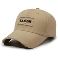 Vintage khaki baseball cap with LA&DH embroidery and distressed canvas details - Adjustable / Deep Beige